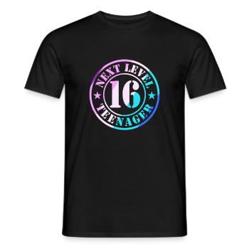 16e anniversaire garçon fille adolescente niveau 16 - T-shirt homme - noir - Devant - AI Model Male 178 light (178cm)
