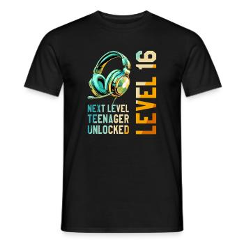 16e anniversaire garçon fille adolescente niveau 16 - T-shirt homme - noir - Devant - AI Model Male 178 light (178cm)