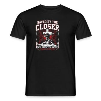 Saved By The Closer Christian Baseball Jesus - Men's T-Shirt - black - Front - AI Model Male 178 light (178cm)