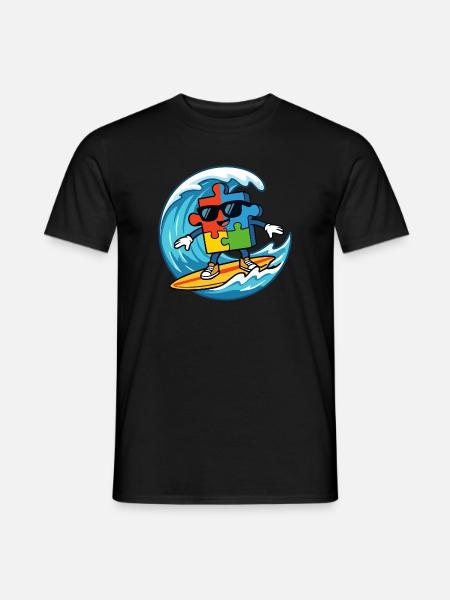 Cooles Surf-Puzzle-Maskottchen Sommerstrandkunst - Männer T-Shirt - Schwarz