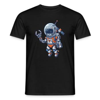 Astronaut Robot in Orange Blue Suit - Men's T-Shirt - black - Front - AI Model Male 178 light (178cm)