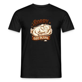 Katze schläft: Sorry, hab Pläne Prokrastination - Männer T-Shirt - Schwarz - Vorne - AI Model Male 178 light (178cm)
