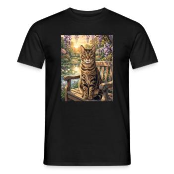 Chat tigré dans le jardin de glicine sereine - T-shirt homme - noir - Devant - AI Model Male 178 light (178cm)