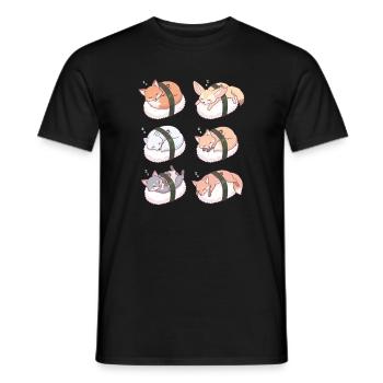 Kawaii Fox Sushi Nigiri Cute Sleeping Kitsune  - Men's T-Shirt - black - Front - AI Model Male 178 light (178cm)
