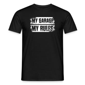 Mon garage, mes règles, amoureux de voitures, gars de voitures, mécanicien. - T-shirt homme - noir - Devant - AI Model Male 178 light (178cm)