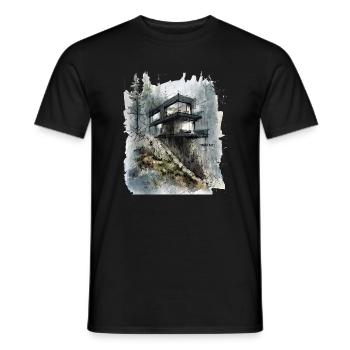 Forest Glass Cabin on Cliff - Men's T-Shirt - black - Front - AI Model Male 178 light (178cm)