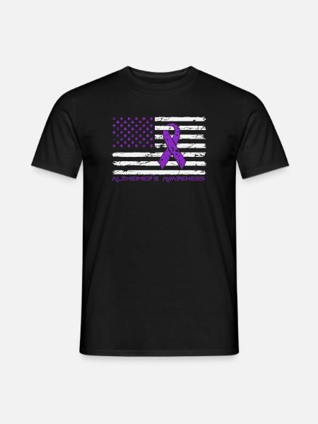 Ruban Violet Alzheimer Drapeau US - T-shirt homme - noir