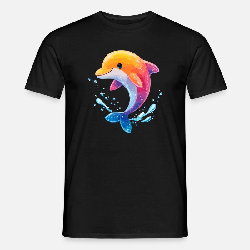 Farbiger Delfin Spritz - Männer T-Shirt - Schwarz