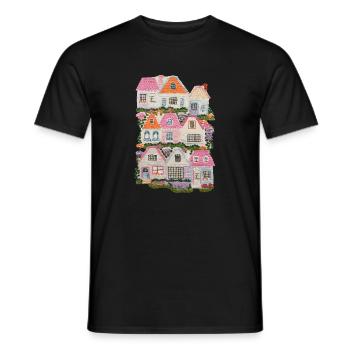 Maisons colorées avec des fleurs et des arbres – conte de fées - T-shirt homme - noir - Devant - AI Model Male 178 light (178cm)