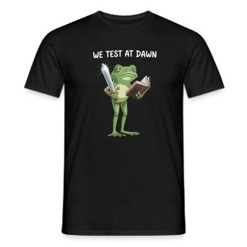 Dawn Quest Frosch: Schwert & Buch - Männer T-Shirt - Schwarz - Vorne - AI Model Male 178 light (178cm)