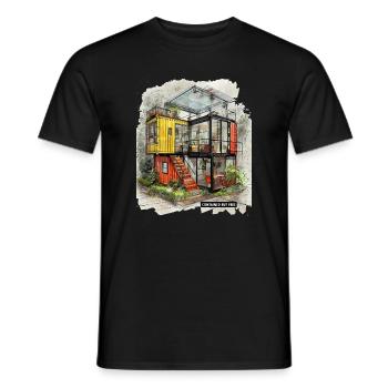 CONTAINED BUT FREE – Moderne Shipping Container Art - Männer T-Shirt - Schwarz - Vorne - AI Model Male 178 light (178cm)