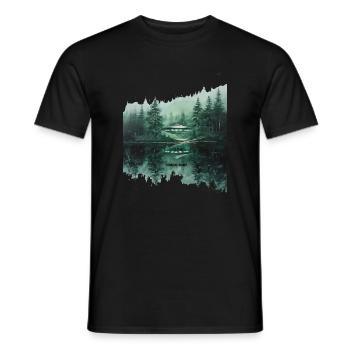 COMING HOME - Futuristic UFO Forest Sanctuary - Men's T-Shirt - black - Front - AI Model Male 178 light (178cm)