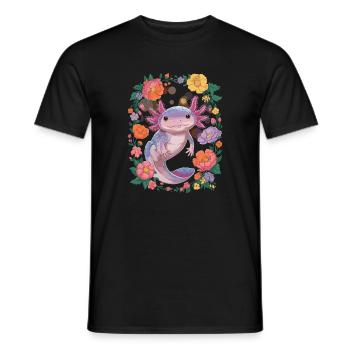 Axolotl surrounded by flowers - Men's T-Shirt - black - Front - AI Model Male 178 light (178cm)