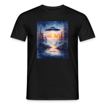 GO ON A TRIP - Futuristic Sunset UFO Art - Men's T-Shirt - black - Front - AI Model Male 178 light (178cm)