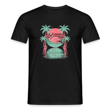 Tropical flamingo palm trees water sunset - Men's T-Shirt - black - Front - AI Model Male 178 light (178cm)