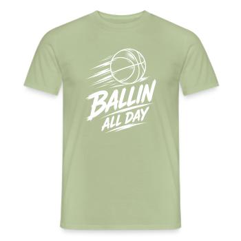 Maillot de joueur de basket de rue Ballin All Day - T-shirt homme - vert sauge - Devant - AI Model Male 178 light (178cm)