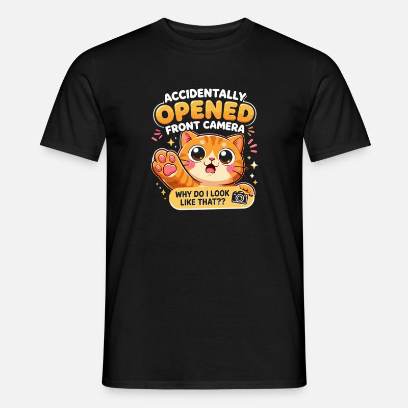 Chat caméra frontale ouvert accidentellement - T-shirt homme - noir