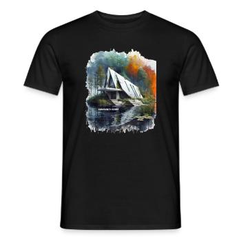 ABANDONED LUXURY - Modern A-Frame Ruins Sketch - Men's T-Shirt - black - Front - AI Model Male 178 light (178cm)