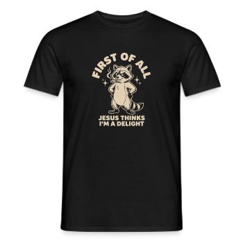 First of All Jesus Thinks I'm A Delight Raccoon - Men's T-Shirt - black - Front - AI Model Male 178 light (178cm)