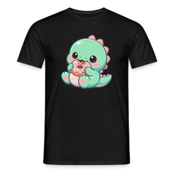 Little dino snacking donut - Men's T-Shirt - black - Front - AI Model Male 178 light (178cm)