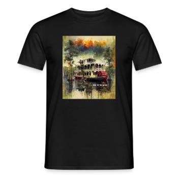 SOUL OF THE BAYOU -Southern Riverboat Architecture - Men's T-Shirt - black - Front - AI Model Male 178 light (178cm)