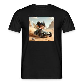 Fairy Adventurer in a desert car - Men's T-Shirt - black - Front - AI Model Male 178 light (178cm)