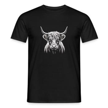 Highland Cattle Head Illustration - Men's T-Shirt - black - Front - AI Model Male 178 light (178cm)