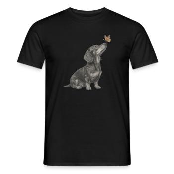 Dackel Illustration mit Schmetterling Hund - Männer T-Shirt - Schwarz - Vorne - AI Model Male 178 light (178cm)