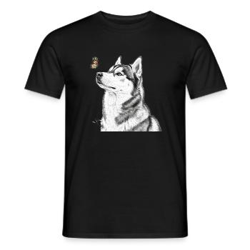 Husky mit Schmetterling Banksy Style Motiv - Männer T-Shirt - Schwarz - Vorne - AI Model Male 178 light (178cm)