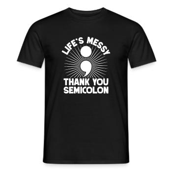 Point-virgule Merci point et virgule - T-shirt homme - noir - Devant - AI Model Male 178 light (178cm)