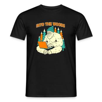 Sasquatch Laptop in the Woods - Men's T-Shirt - black - Front - AI Model Male 178 light (178cm)