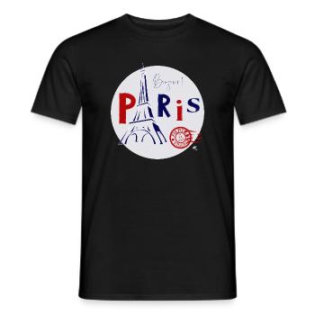 Eiffelturm Abbildung im Kreis mit Inschrift - Männer T-Shirt - Schwarz - Vorne - AI Model Male 178 light (178cm)