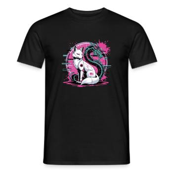 Cyberpunk Fox and Dragon Anime Gamer Otaku - Men's T-Shirt - black - Front - AI Model Male 178 light (178cm)