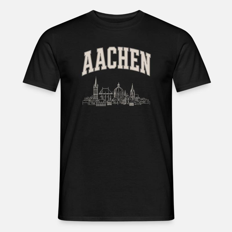 Aachen Skyline Panorama - Männer T-Shirt - Schwarz