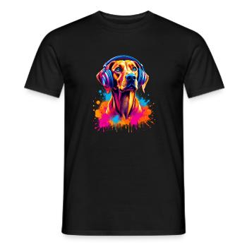 Viszla mit Kopfhörer - Männer T-Shirt - Schwarz - Vorne - AI Model Male 178 light (178cm)