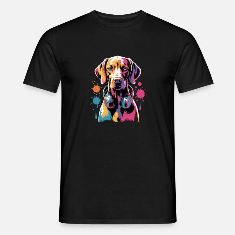 Viszla mit Kopfhörer - Männer T-Shirt - Schwarz
