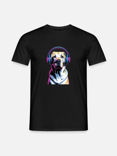 Labrador avec casque - T-shirt homme - noir