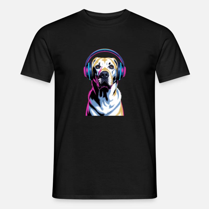 Labrador mit Kopfhörern - Männer T-Shirt - Schwarz