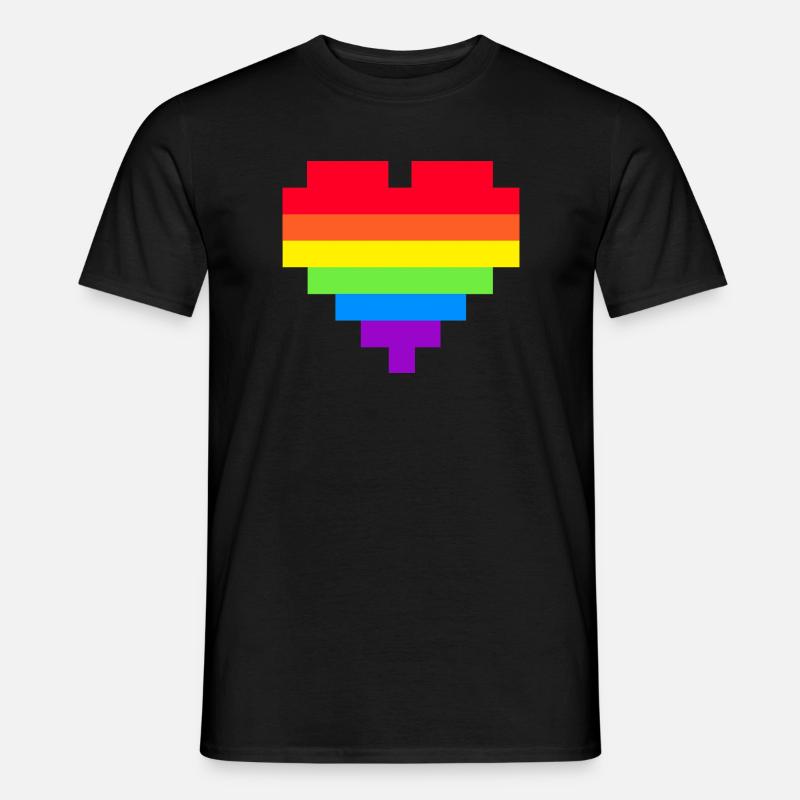 Pixel Herz Regenbogenfahne - Männer T-Shirt - Schwarz