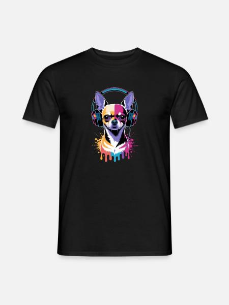 Chihuahua mit Kopfhörer - Männer T-Shirt - Schwarz