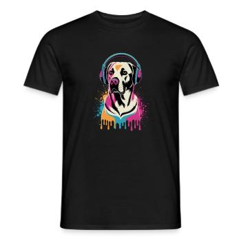 Labrador avec casque - T-shirt homme - noir - Devant - AI Model Male 178 light (178cm)