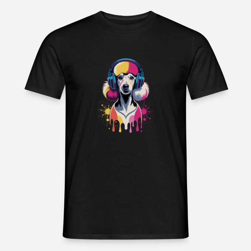 Pudel mit Kopfhörer - Männer T-Shirt - Schwarz