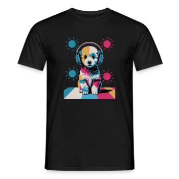 Chiot caniche avec un casque - T-shirt homme - noir - Devant - AI Model Male 178 light (178cm)