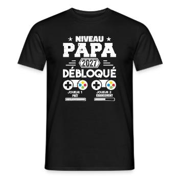 Niveau Papa Débloqué Futur Père 2027 Papa Cadeau - T-shirt homme - noir - Devant - AI Model Male 178 light (178cm)