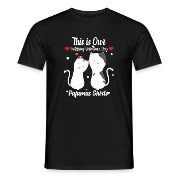 T-shirts de pyjama du couple de chats de la Saint-Valentin - T-shirt homme - noir - Devant - AI Model Male 178 light (178cm)