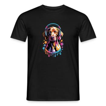 Viszla mit Kopfhörer - Männer T-Shirt - Schwarz - Vorne - AI Model Male 178 light (178cm)