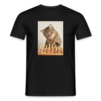 Chat jouant aux échecs - T-shirt homme - noir - Devant - AI Model Male 178 light (178cm)