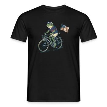 Funny Frog Riding Bicycle with American Flag - Men's T-Shirt - black - Front - AI Model Male 178 light (178cm)