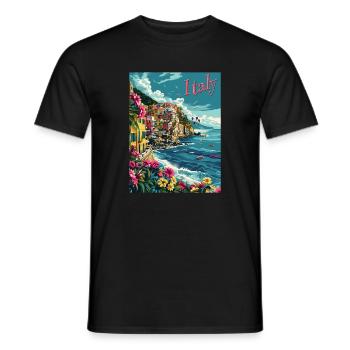 Italian Coastal Landscape – Colorful - Men's T-Shirt - black - Front - AI Model Male 178 light (178cm)