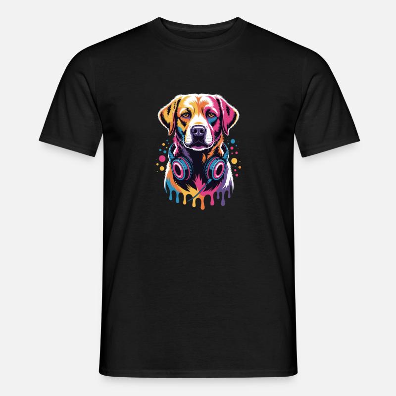 Labrador mit Kopfhörern - Männer T-Shirt - Schwarz